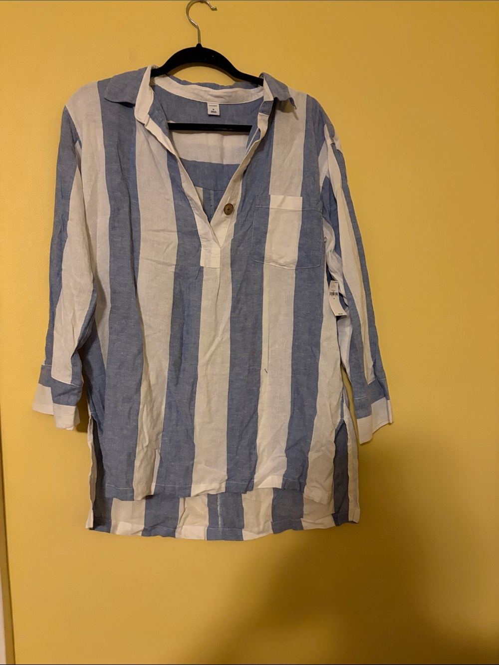 Old Navy Blue & White Striped Popover Button Shirt